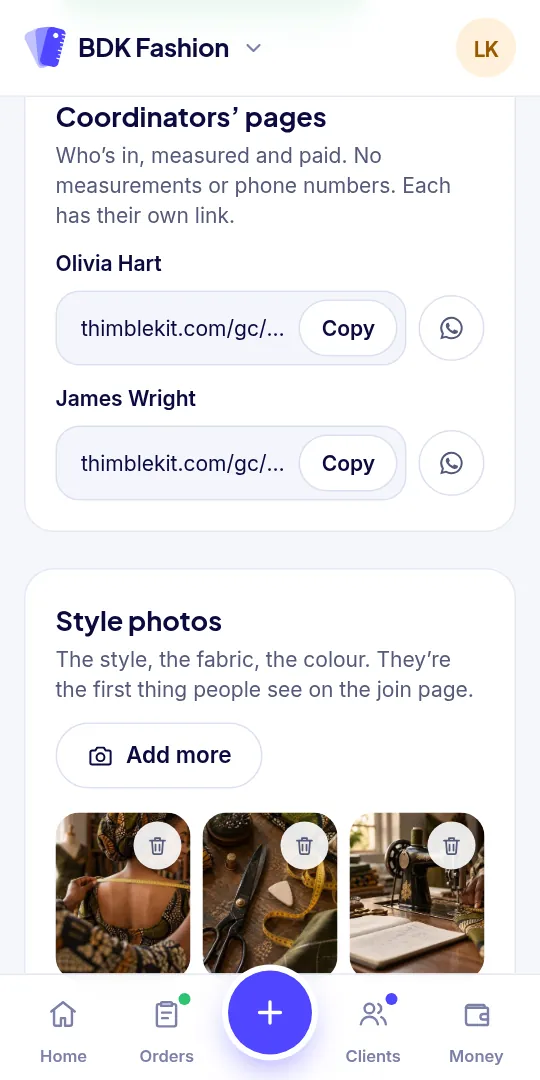Each coordinator’s own link on the group page