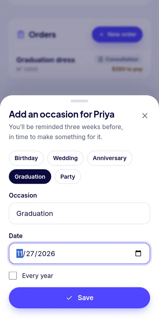 Adding a client’s wedding date