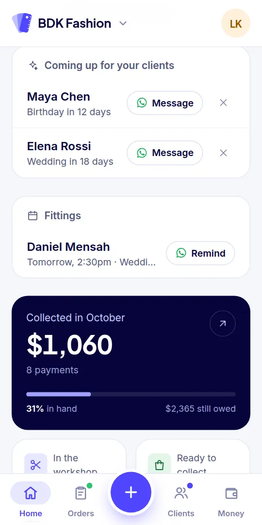 Coming up for your clients, on the home screen