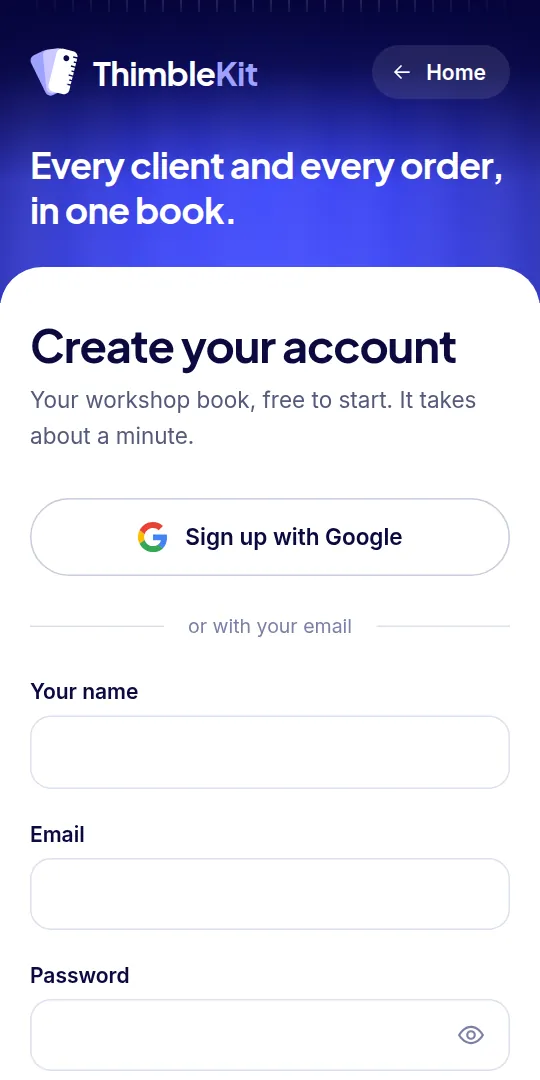 The sign-up page, with Google or email